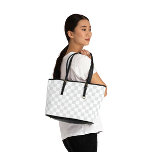 Grey White Check Print Vegan Leather