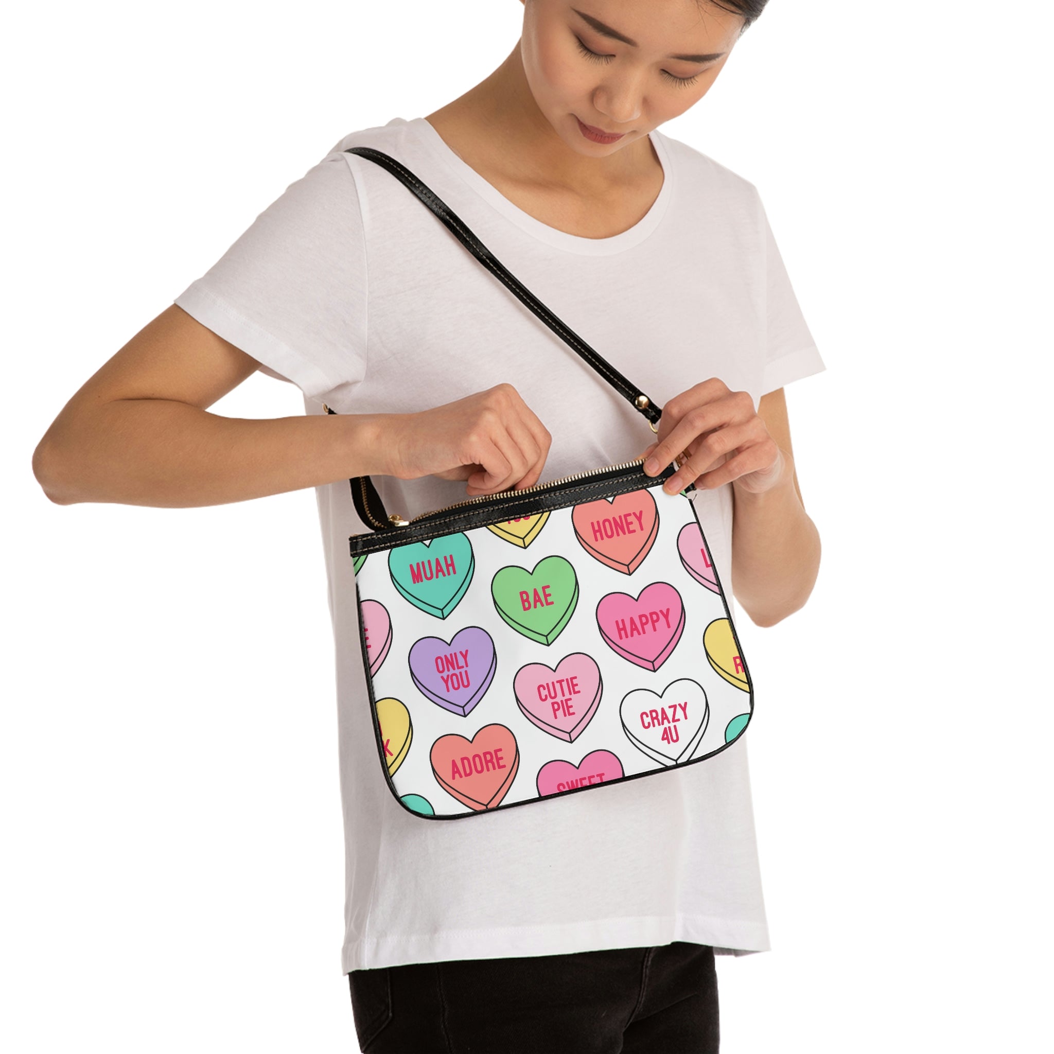 Candy Hearts Small Vegan Leather Shoulder Bag