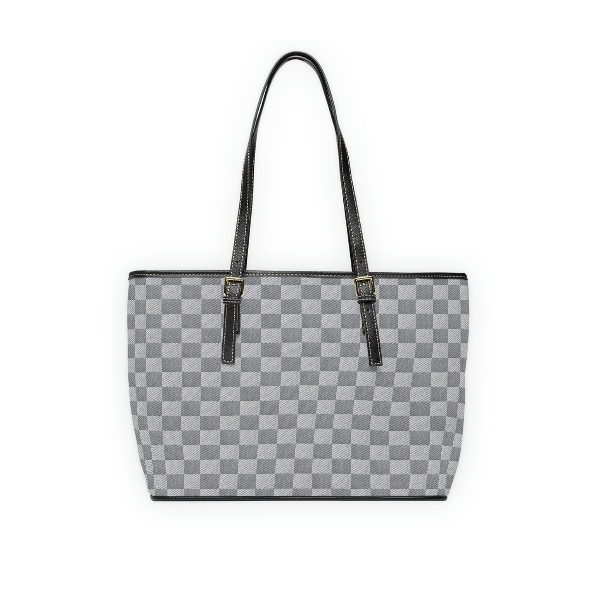 Charcoal and Grey Check Print Vegan Leather Shoulder Bag