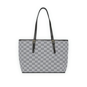 Charcoal and Grey Check Print Vegan Leather Shoulder Bag