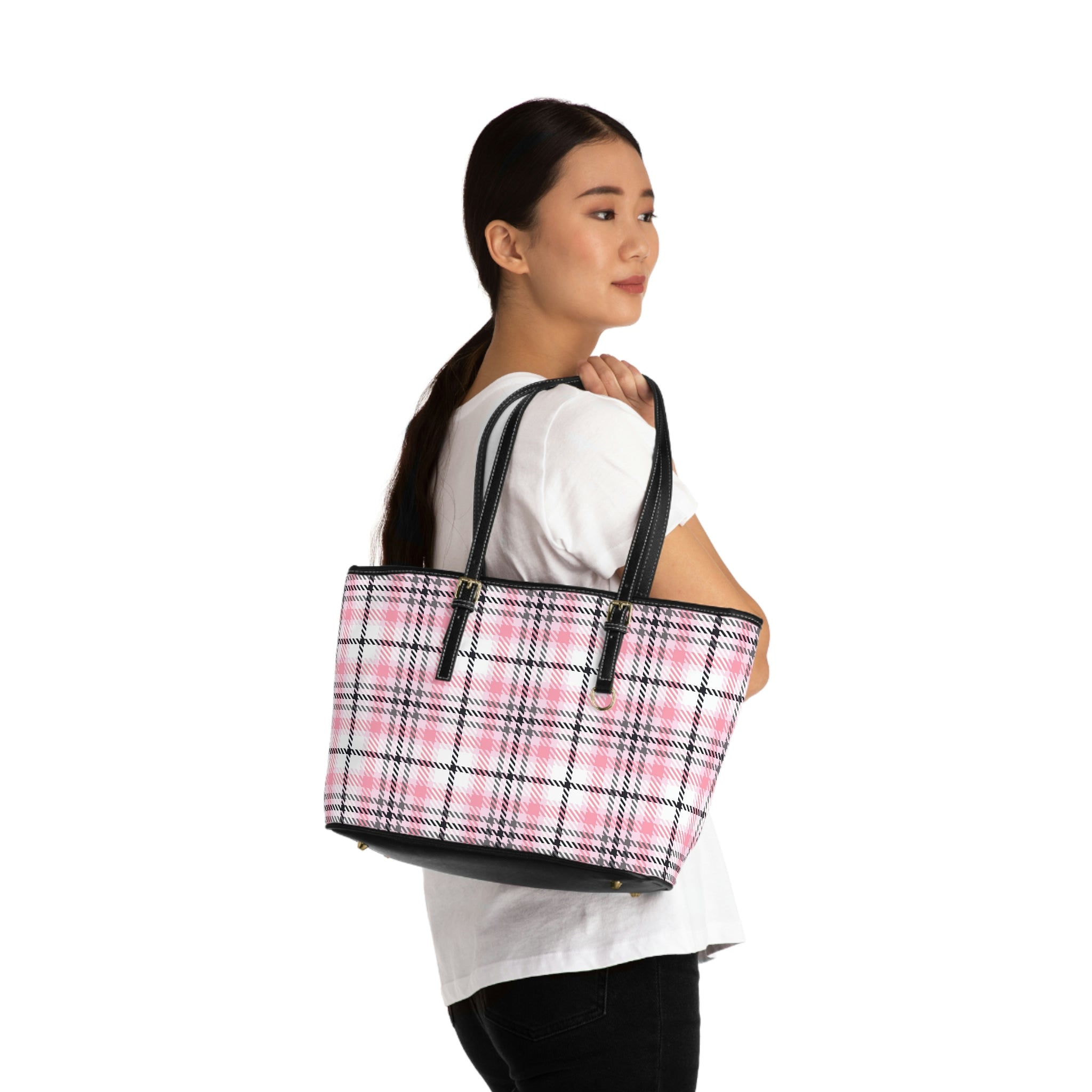 Pink Plaid Vegan Leather Shoulder Bag
