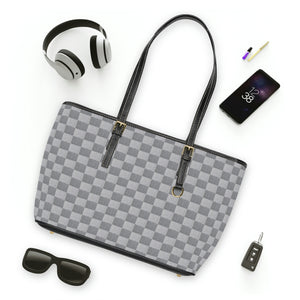 Charcoal and Grey Check Print Vegan Leather Shoulder Bag