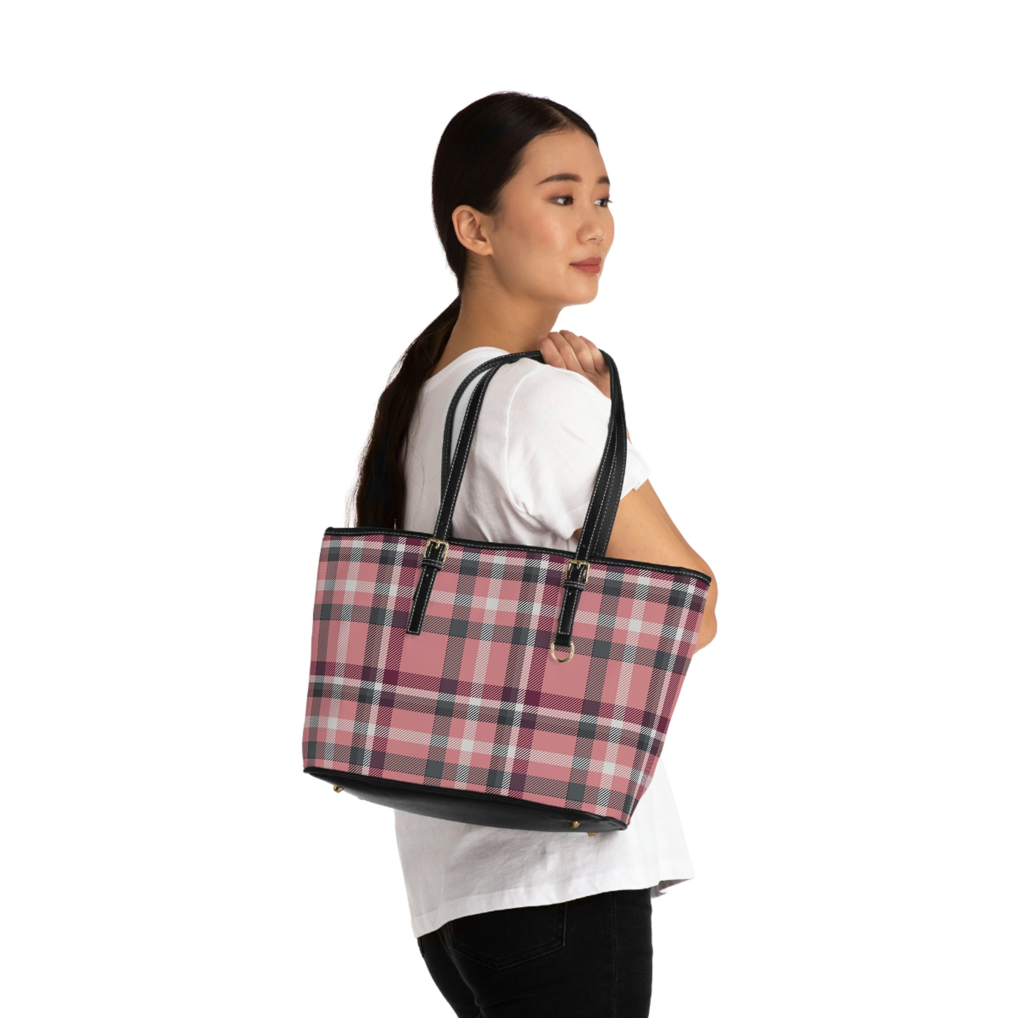 Seasonal Plaid Vegan Leather Shoulder Bag