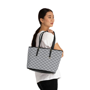 Charcoal and Grey Check Print Vegan Leather Shoulder Bag