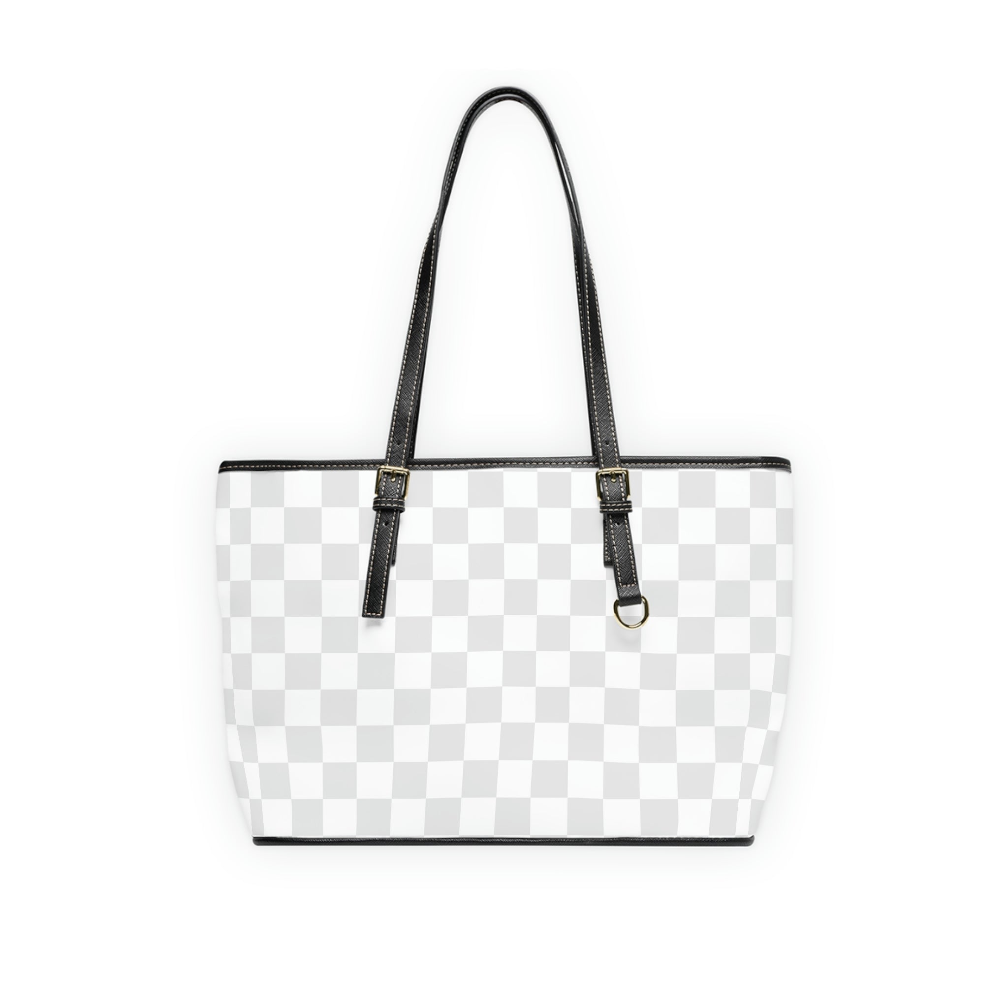 Grey White Check Print Vegan Leather