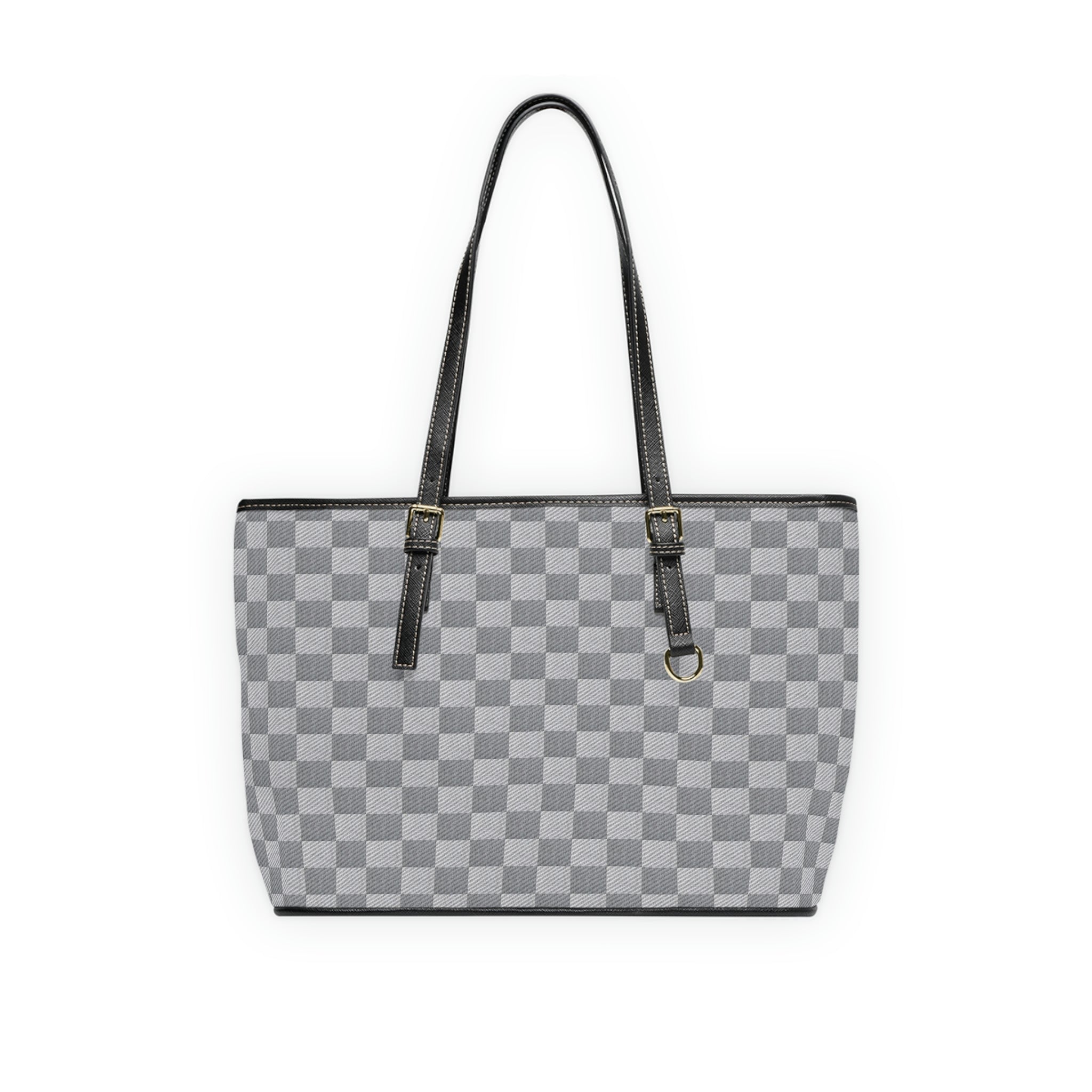 Charcoal and Grey Check Print Vegan Leather Shoulder Bag