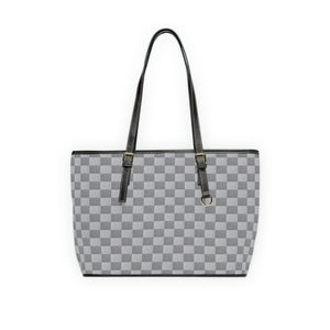 Charcoal and Grey Check Print Vegan Leather Shoulder Bag