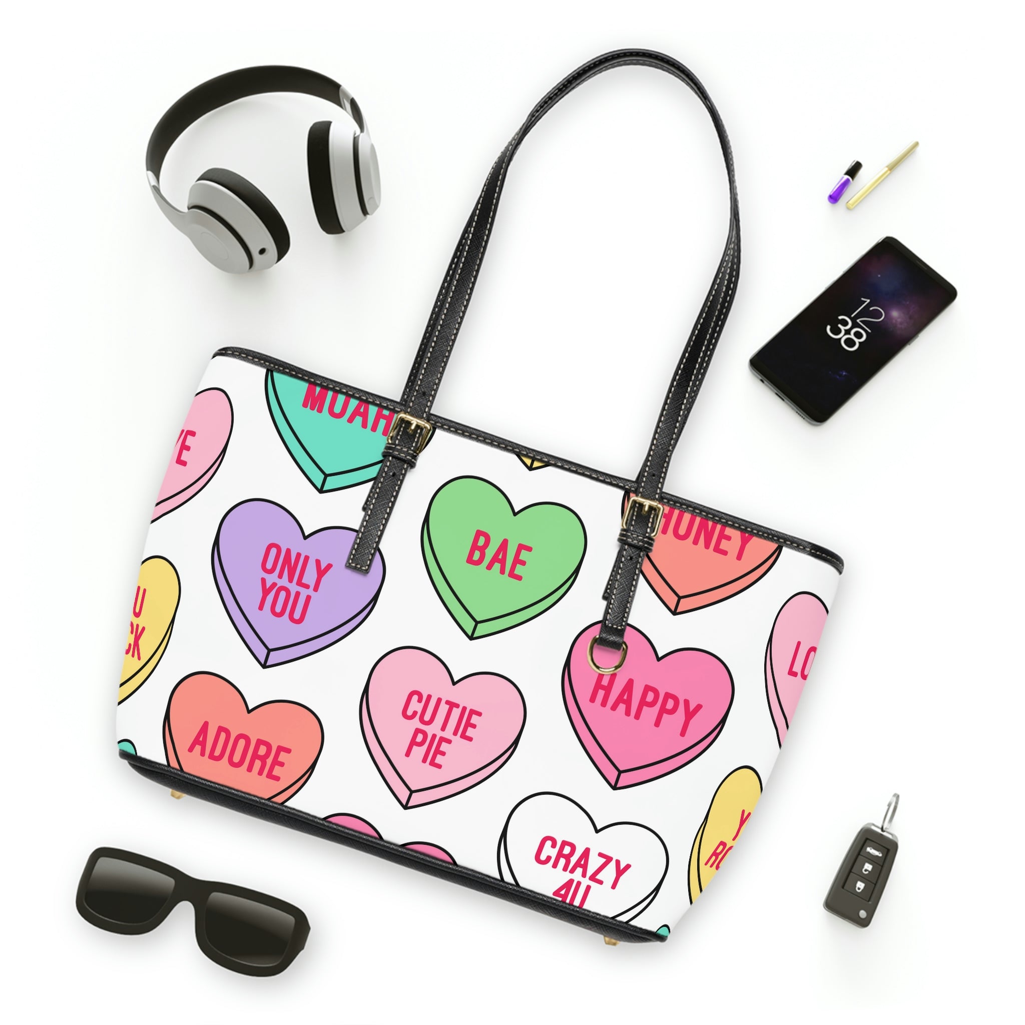 Candy Hearts Vegan Leather Shoulder Bag