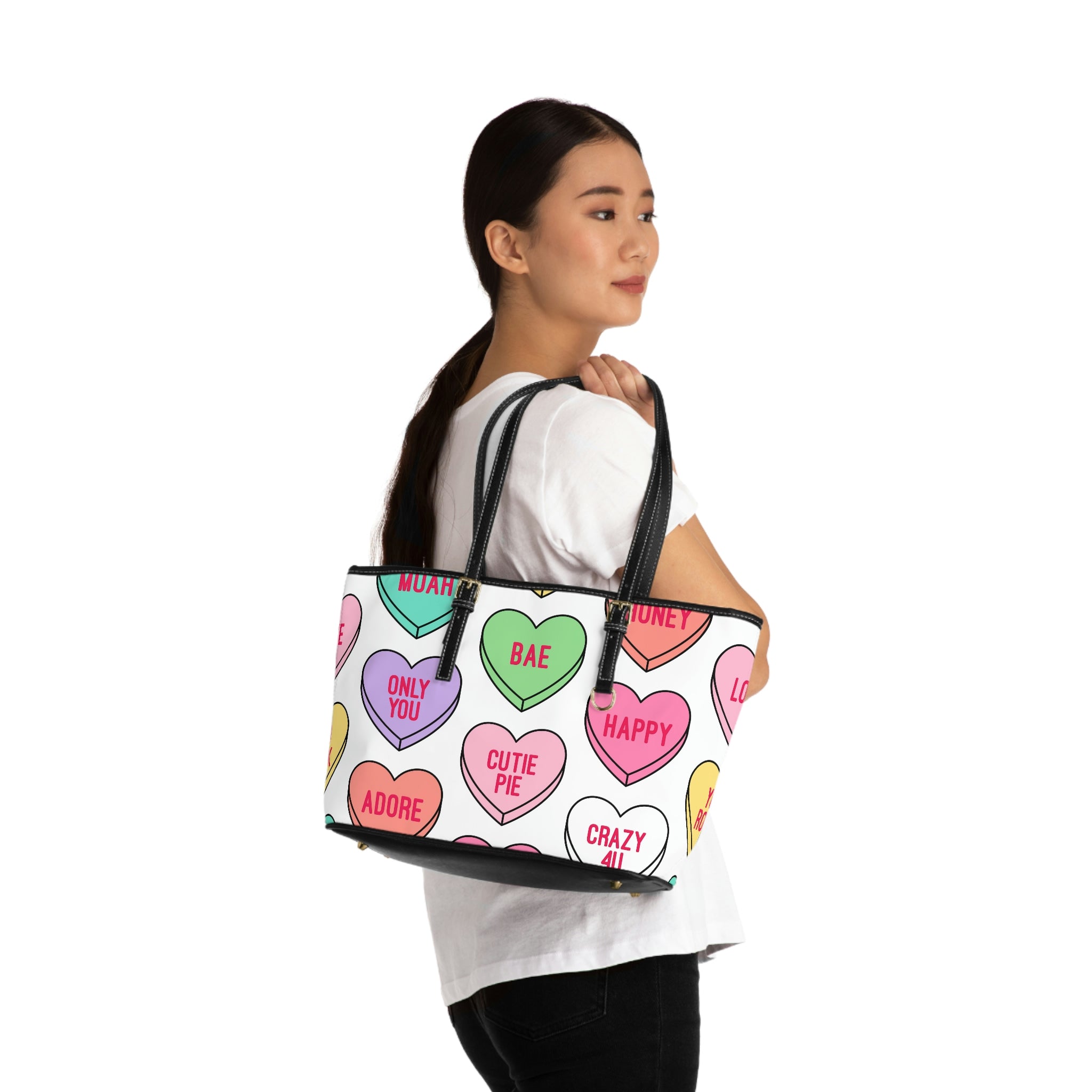 Candy Hearts Vegan Leather Shoulder Bag
